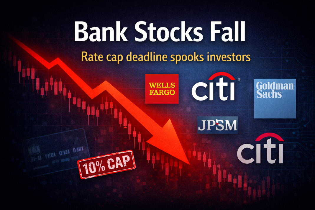 Bank stocks fall as investors weigh a proposed 10% credit card interest rate cap